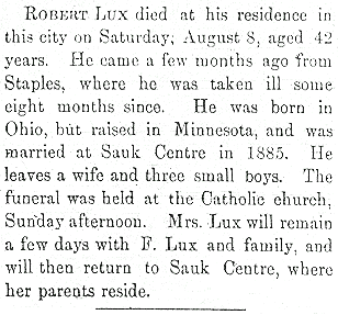 Obituary - Robert Lux, 1896